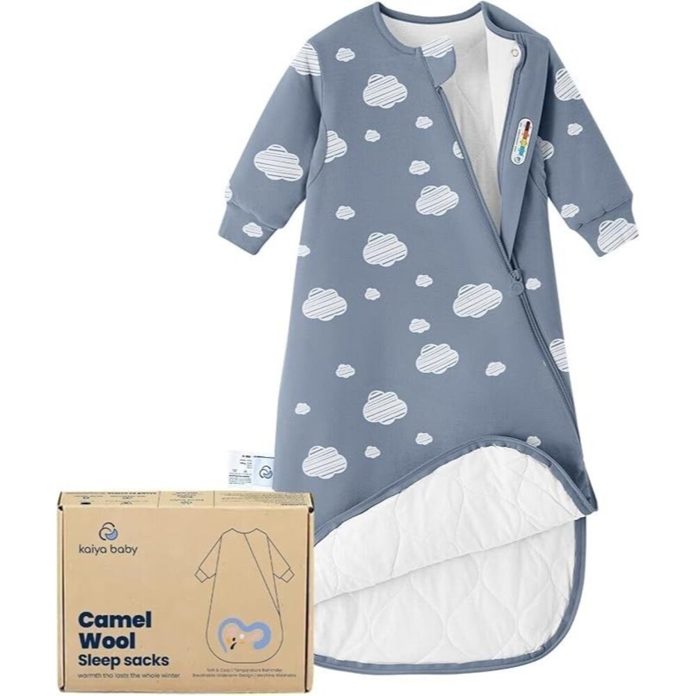 Kaiya Baby Camel Wool Sleep Sack 2.5TOG Long Sleeve 0-6Mnths Unisex Blue Sky New